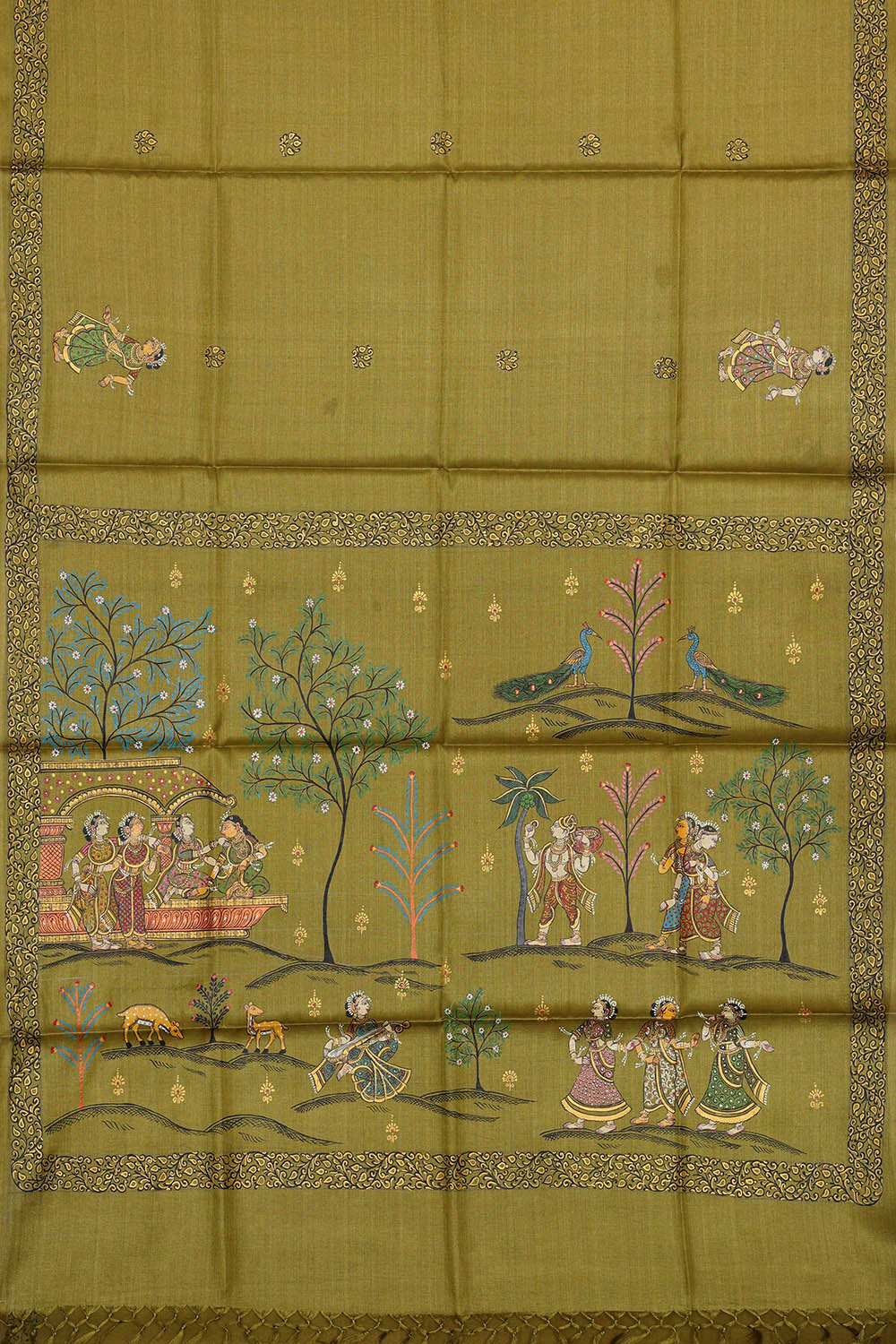 Image of Patti Chitra Golden Green Saree